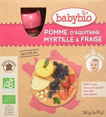 Babybio Gourdes Bio Pomme Myrtille Fraise 360 g - Lot de 3