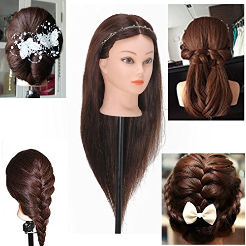 Beautystar 18 Inches 30% Echthaar Lang Haare Übungskopf Friseurkopf Ausbildung Kopf mit Halter - 2