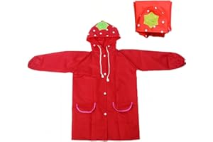 KSJEHW Bambini Impermeabile Giacca da Pioggia Poncho da Pioggia Bambina Incappucciato Riutilizzabile Cappotto di Pioggia Bello Come Materiale e ha la Sua Sacca 3-8 Anni(fragola)