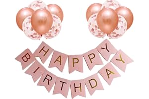 RICHMOHO Happy Birthday Banners Rose Gold Birthday Banner Bunting + 12pcs 12” Latex Balloons Girl’s Decorations Supplies for Women