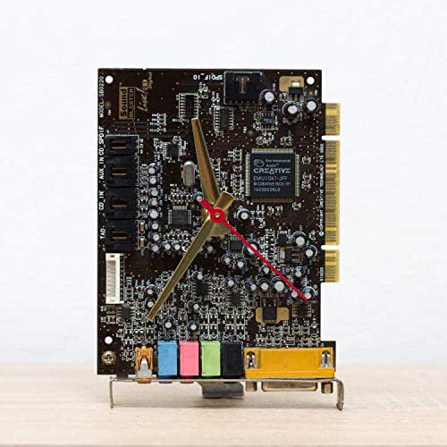 Black/dark brown recycled circuit board desk clock, gift for gamers