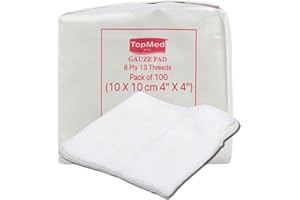 TOPMED ETS Cotton Gauze Swabs, Cheese Cloth Non-Sterile, White, 8 Ply 13 Threads, Pack of 100, 10 X 10 CM 4" X 4"
