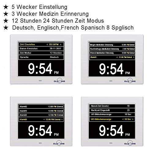 SINOIDEAS® Digitaler Kalender Tag Uhr Mit Nicht Abbreviated Tag &Wecker Monat & Digital Kalender Wecker – Woche Zeit Alzheimeruhr ,Seniorenuhr Sehr Gut Geeignet für ältere (Weiß). - 5
