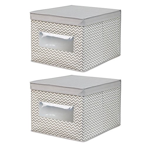 Interdesign 04251M2EU Axis Chevron Stoff, Aufbewahrungsbox, 2-er Set, groß, taupe / natur