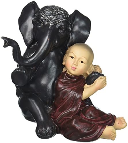 Buddhist Monk with Elephant Oriental Asian Statue Sculpture Table Art Decor D13380