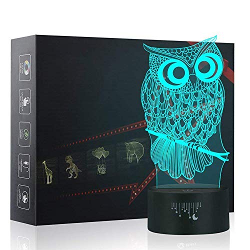 Gufo 3D Optical Illusion Lampada Luce Notturna ,Yunplus 7 cambiamento di colore pulsante tattile USB scrittorio LED lampada da tavolo luce