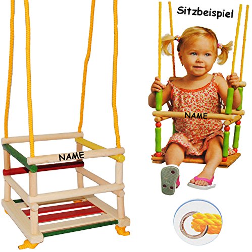 Schaukel aus Holz – Gitterschaukel / Kinderschaukel – leichter Einstieg ! – mitwachsend & verstellbar – Babyschaukel – Kleinkindschaukel verstellbar – Holzschaukel Baby Kinder – Holzgitterschaukel für Innen und Außen – mit Sicherheitsstäben / bunte Stäbe – Holzbabyschaukel - 2