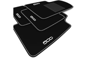 GENERICO Tapisets de Voiture pour la 500 à partir de 2010 | Kit Complet de 4 Tapis de Voiture Brodés avec Bord Noir et Couture Blanche | Moquette de Haute Qualité | Fond Antidérapant | Seuil en PVC | Longue