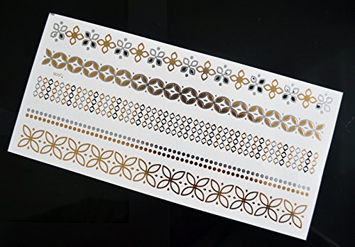10 Bögen Set Metallic Tattoo Flash Tattoo Aufkleber Einmal Tattoo Gold und Silber Schmuck Tattoos Viele Schöne Motive - 5