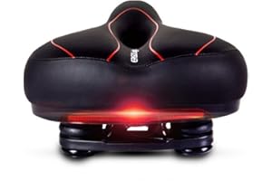 XPhonew Selle de vélo pour homme et femme - Selle de vélo large et confortable - Coussin de siège souple avec feu arrière pour VTT en plein air - Gel confortable - Imperméable - Design à double ressort - Douce et respirante (batterie incluse)