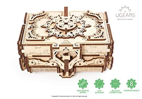 UGEARS 3D Wooden Puzzle Box - 3D Puzzle Antique Wooden Box Wooden Model Kits for Adults and Teens - Laser-cut Mechanical Model Construction Kit - Ideal Birthday