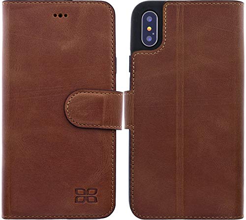 Preisvergleich Produktbild Bouletta Apple iPhone X Hülle Leder Handyhülle / Lederhülle / Tasche / Ledertasche / Handytasche / Schutzhülle / Book Cover / Case / bruchfeste Innenschale / Kartenfach / QI-Ladung (Antik Kaffee Braun)