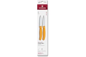 Victorinox Swiss Classic, Set de couteaux à éplucher et à légumes, 2 pièces, Lame extra-tranchante, Aiguisage droit pour des coupes précises, 8 cm, Acier inoxydable, Jaune