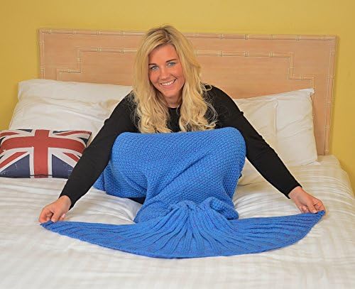 Mermaid Tail Blanket Adult & Mermaid Tail Blanket Kids Perfect Gift & Warm Soft Living Room Quilt Or Sleeping Bag - Adult Medium (180 x 80cm) (Blue)