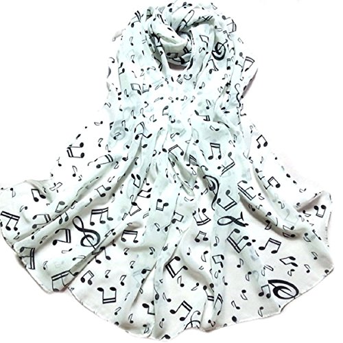 Preisvergleich Produktbild Sannysis Frauen Lady Musical Note Chiffon Halstuch Schal Schalldämpfer Schals (weiß)
