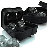 Chillz Ice Ball Maker - 2 Black Flexible Silicone Ice Cube Trays - Best for Whiskey, Highball, Cocktail or Liqueur Glasses Mold 8 X 4.5cm Round Ice Ball Spheres (2 Pack) (Kitchen &amp; Home)