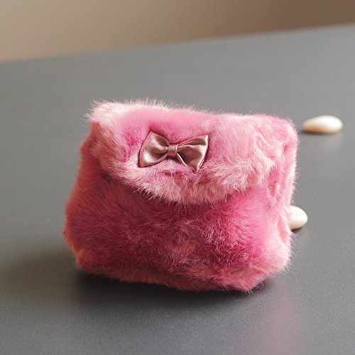 Samber Sac à Main Bandoulière Enfant Fille Noeud à Deux Boucles Mignon Princesse Fausse Fourrure/Rose Foncé