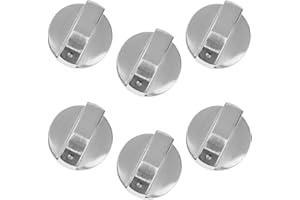 KOMUNJ 6 Stück 6mm Gasherd knöpfe Zink Legierung Gasherd Drehknöpfe, Silber Gas Herd Steuer Gasherd Knöpfe Adapter Ofen Schalter Kochen Fläche Steuer