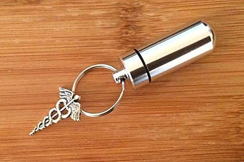 KGS Timeless Memorials Extra Large Pill Box Stash Capsule Key Ring with UK Medical Alert charm attached