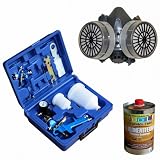 TecTake 2x Pistolas de pintar pulverizadora de pintura HVLP 1,7 +1,0 mm maletín + manómetro + 0,5 Ltr removedor de silicona + Máscara