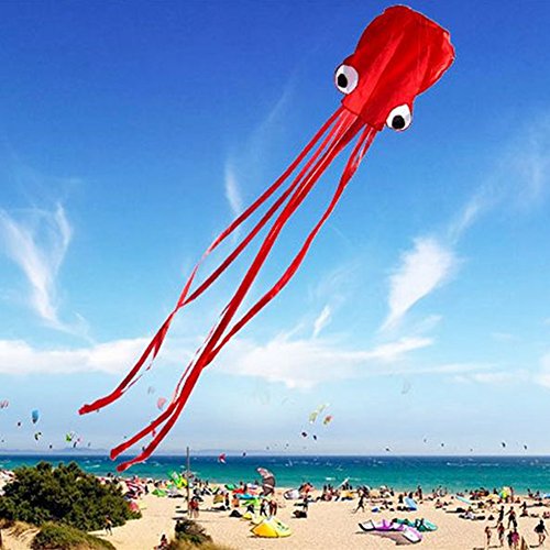 Mossun Huge Red Octopus Kite For Kids Software Long Tail 13.2 Feet Height Flyer Kite with 60 m line in kite reel Perfect for Outdoor Play