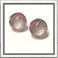 Ohrclips 925/- mit Glas - Cabochon rosa Glitter 12 mm