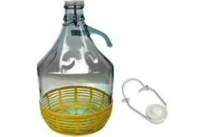 FIRMADIGARANZIA SRL Damigiana, Fiasco, Bottiglie di Vetro, da 5 l, con Chiusura a Tappo ERMENTICO e cestello - Dama Vetro 5L per Acqua Vino Olio - BOCCIONE Vetro per STOCCAGGIO