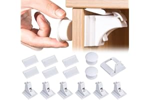 ENCURYNA Cierres de Seguridad para Cajones Bebe (6 Cerraduras + 2 llaves), Magnético Seguro Puertas Cajones Bebe, Cerradura para Armario Invisible Bloqueo Magnética para Niños