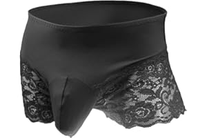 Bommi Fairy Męskie majtki koronkowe Sissy Pouch, bielizna crossdress, oddychająca, rozciągliwa bawełna, koronkowe majtki, duże biodra z półprzezroczystymi udami