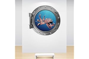 60 Second Makeover Limited Full Colour Octopus Porthole Decal Under The Sea Silver Ocean Marine Wall Sticker Kids Bedroom Decoration