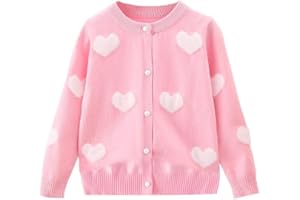DHASIUE Girls Cardigan Heart Jacquard Long Sleeve Knitted Children Kid Outwear 3-7 Years