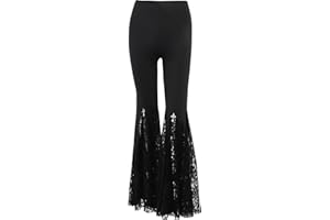 XKBHYD Women Gothic Pants Punk Grunge Wide Leg Pants Vintage High Waist Lace Patchwork Trousers Y2K Emo Alt Harajuku Pants