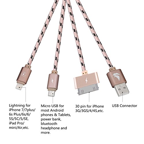 EliteSoft Ladekabel Micro-USB High Speed 4.9ft 3 in 1. Apple iPhone 6 5 4 und Android Smartphones Tablets, Lightning mit Datenübertragung Aluminium 2 Kabel - 2