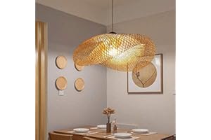 COOYO Suspension E27 Lustre Lumière Pendentif Vintage Rétro Lampe Pendentif Industriel Bambou Rotin Naturel Suspendu Tissé Lampes Suspension Réglable Hauteur Manger Bureau Salon Café Salle Lampe,100cm