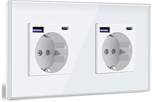 BSEED Schuko Steckdose mit USB C 20W Schnellladegerät USB Type C Wandsteckdose mit Glas Panel, 2 Fach Steckdose, USB Steckdose Unterputz, Einbausteckdose Geeignet für Phone, Pad, MP3 und mehr-Weiß