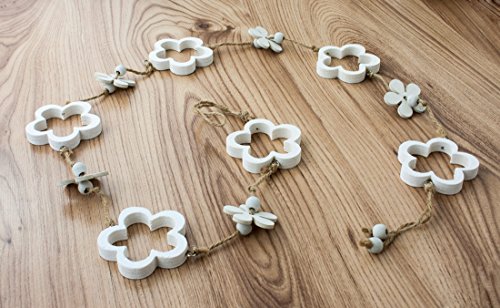 Deko Girlande Blüte aus Holz weiß grau, 110 cm, Frühlingsdeko Hängedeko Holzgirlande im Landhausstil für Frühling Sommer - 2
