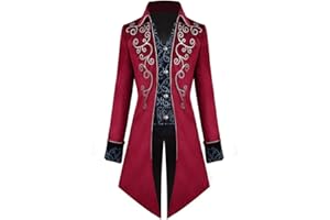 OBEEII Mens Steampunk Jacket Victorian Renaissance Medieval Gothic Vintage Embroidery Tailcoat Coat Party Halloween Cosplay Pirate Tuxedo Uniform Costume
