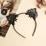 NALATI Damen Haarreif Haarband Schwarz Süße Katzenohren Spitze Sexy Stirnband Cosplay Party Zubehör Wildkatze Ohren Kostüm Haarklemme - 