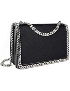 CRAZYCHIC - Damen Umhängetasche - Tasche mit Python gesteppte Klappe - Schlange Steppmuster Leder imitat - Schwarz...