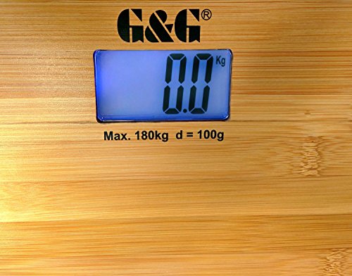 G&G A8/180KG AAA Batteriebetrieb Bambusholz Personenwaage Digitalwaage - 3