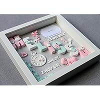 3D Bilderrahmen personalisiert - Baby Geburtstafel, Geburtsdaten, Geburtsbild, Geburtsanzeige, Namensschild - Mint Grau Rosa