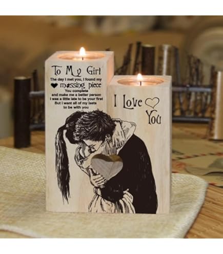 3 PCS Wooden Candle Holders With Tray, Romantic Heart Shaped Candle