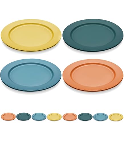 Odoland Set di 4 Piatti da Campeggio da 23 cm in PP, Piatti Multiuso Infrangibile, Riutilizzabili e Leggeri, Adatto al Microonde e Lavastoviglie,Ideale per Picinic, Viaggio, Escursioni, Barbecue, Blu