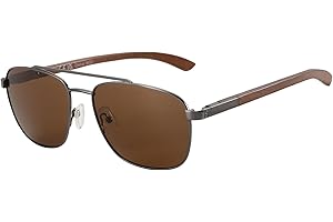 ZENOTTIC Lunettes de soleil polarisantes pilote homme monture carrée en métal miroité temple en bois lentille de protection UV400