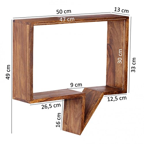 FineBuy 2er Set Wandregale Massiv-Holz Sheesham Holz-Regal Landhaus-Stil Hängeregal Echt-Holz Design Wand-Board Natur-Produkt Wandkonsole dunkel-braun unbehandelt Regale zum Aufhängen Unikat Ablage - 2