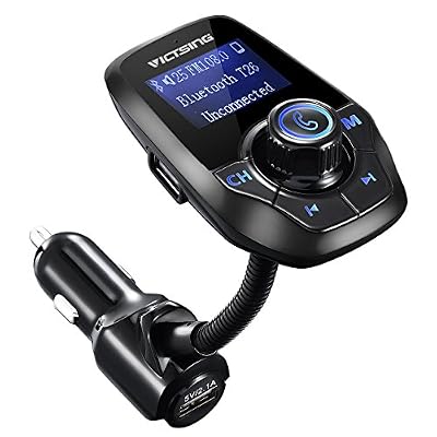 VicTsing Transmetteur FM Bluetooth VicTsing Kit Voiture Main-libre Sans Fil Adaptateur Radio Chargeur avec Double Port USB et Port Audio 3,5mm, Écran d'Affichage 1,44 Pouces pour iPhone 7 7 Plus SE, Galaxy S7 S6, HUAWEI P10 P9 P8, Sony Xperia, HTC, etc(N…
