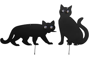 Maximex Fågelskrämma katter set om 2, säljer objudna gäster från trädgården, av svart lackerad metall, med gnistrande munmelö