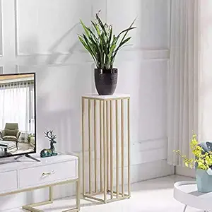 Weston Crafts Wooden Metal Modern Flower Stand, Top MDF White Metal Floral Pedestal Stand for Wedding Centerpieces, Suitable for Indoor Outdoor Party, (Gold, 29 x 10-Inch)