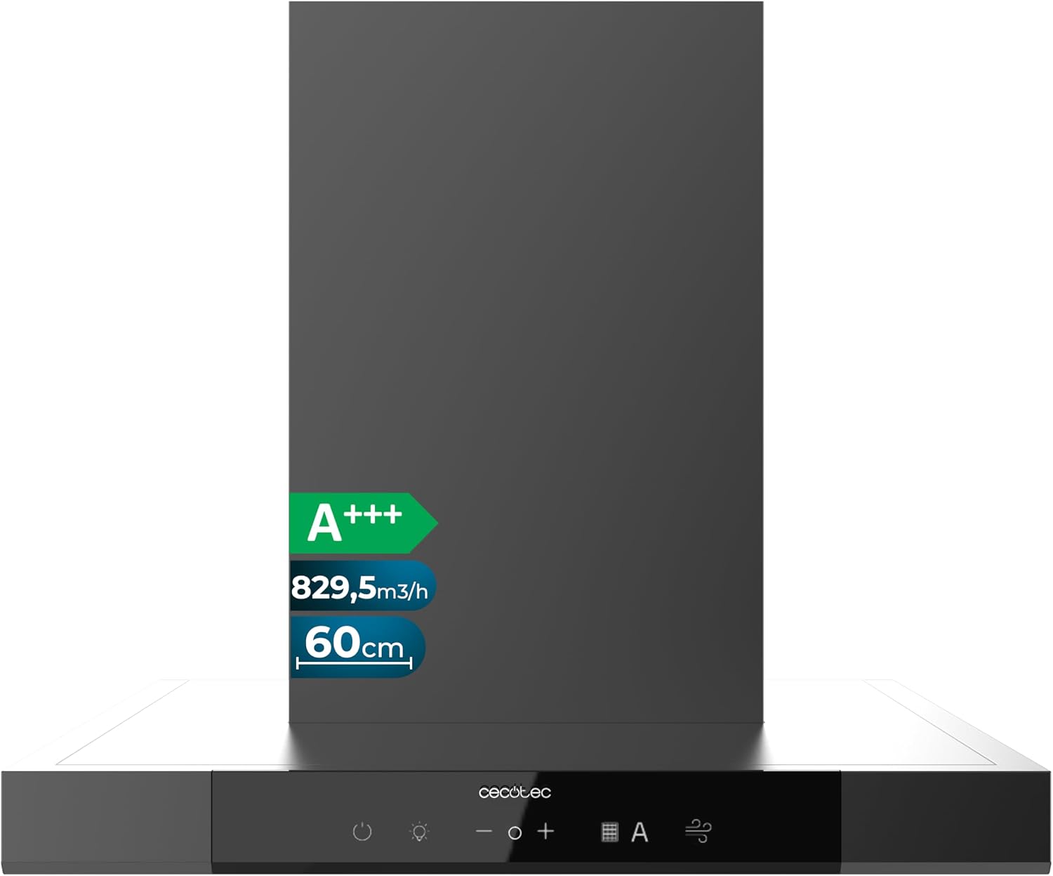 Cecotec Campana Extractora En forma de T 60 cm Bolero Flux TT 609500 Slim Dark Inox A+++. Succión 829,5 m³/h, Hand Movement Control y Doble Booster, Filtros Lavables, Clase A+++, Heat Sensor