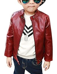 Niños Chaqueta De Cuero Sintético Ropa De Abrigo Cazadora Primavera Otoño Rojo 140cm
